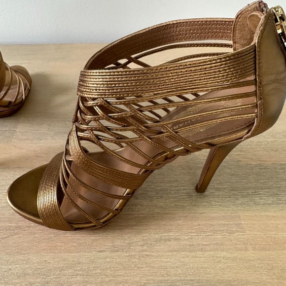 Elie Tahari Metalic Colby Strappy Sandals. (Sandals platform style). GOLD Color - Picture 3 of 8